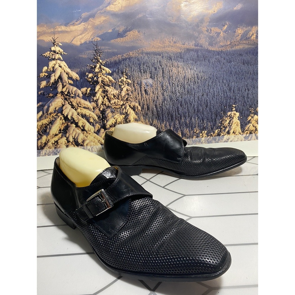 Paul Fredrick Monk Strap Mens Dress Shoes Sz 10.5 M Black Leather  Made In Italy - Picture 4 of 16